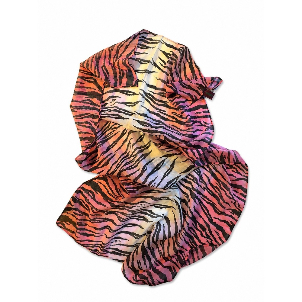 KENZO Paris 100% Wool Tiger Stripe Scarf Pink, white, ivory Ombre Sheer Wrap